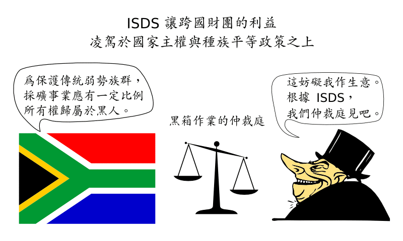 ISDS 讓跨國財團的利益
凌駕於國家主權與種族平等政策之上