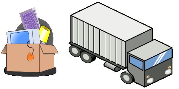 搬家： 打包的箱子， 和貨車