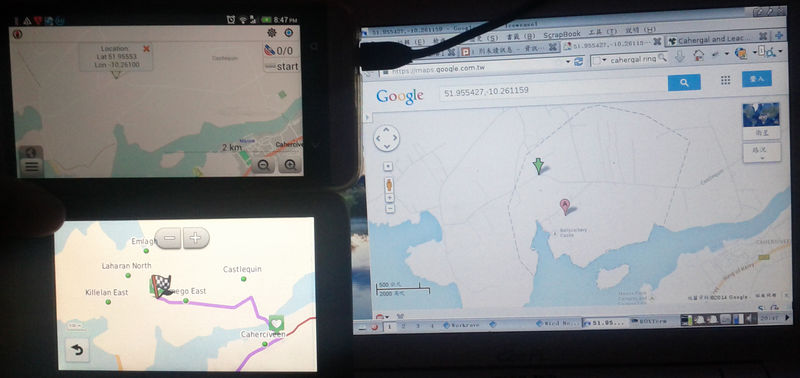 osmand(左上)/舊 garmin(左下)/google map(右) 的圖資對照